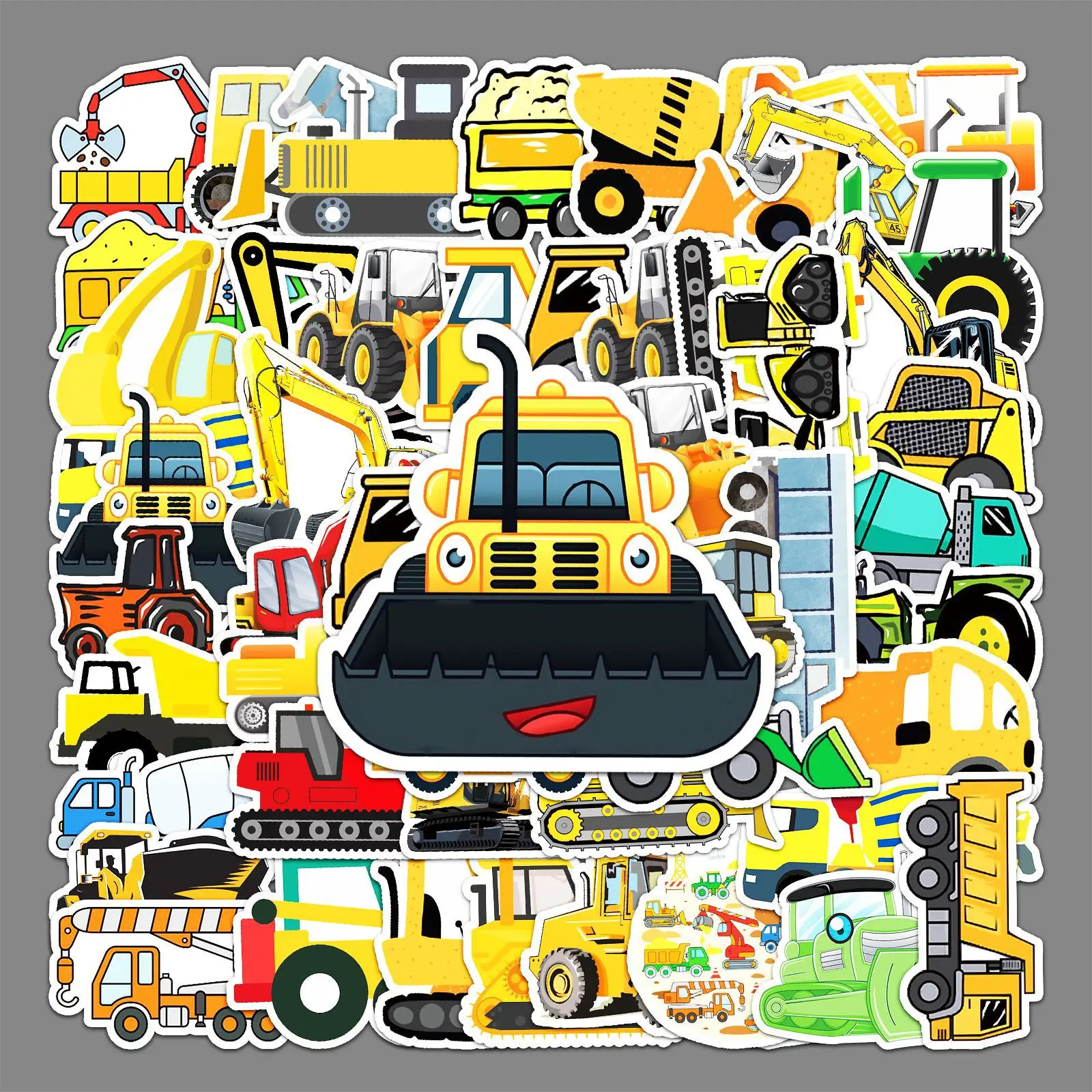 50 Pcs Cartoon Construction Truck Waterproof Creative Excavator Tractor Bulldozer Graffiti Automobile Motorcycle Stickers