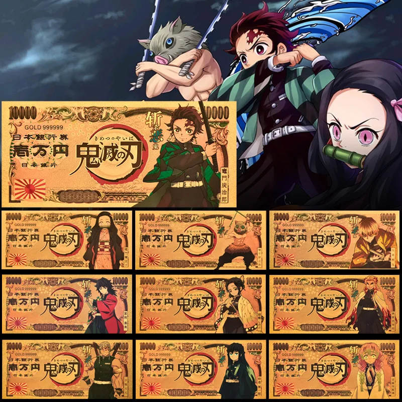 Demon Slayer Tanjiro Nezuko Gold Commemorative Banknote Coins Collectible Notes Anime Products Toys Best Gifts