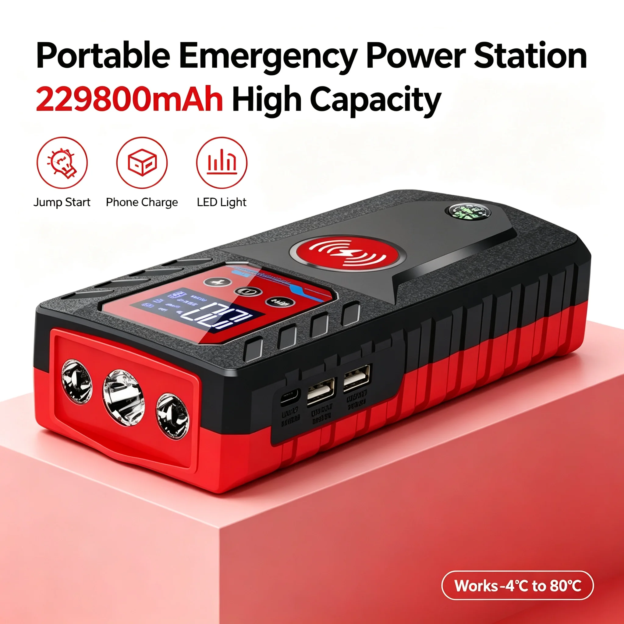 9000A Portable Jump Starter booster 12V High-power Automobile Emergency Starting device Power Supply Air compressor portable