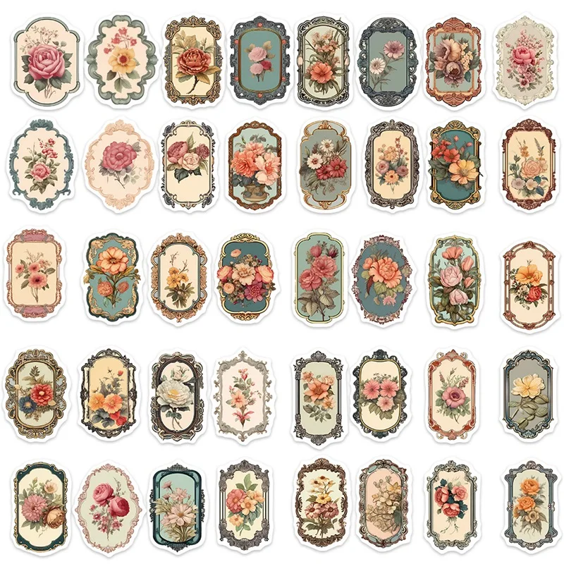 10/30/50PCS Vintage Flower Mirror PVC Sticky Sticker Aesthetic DIY Korean Stationery Decoration Scrapbooking School Supplies