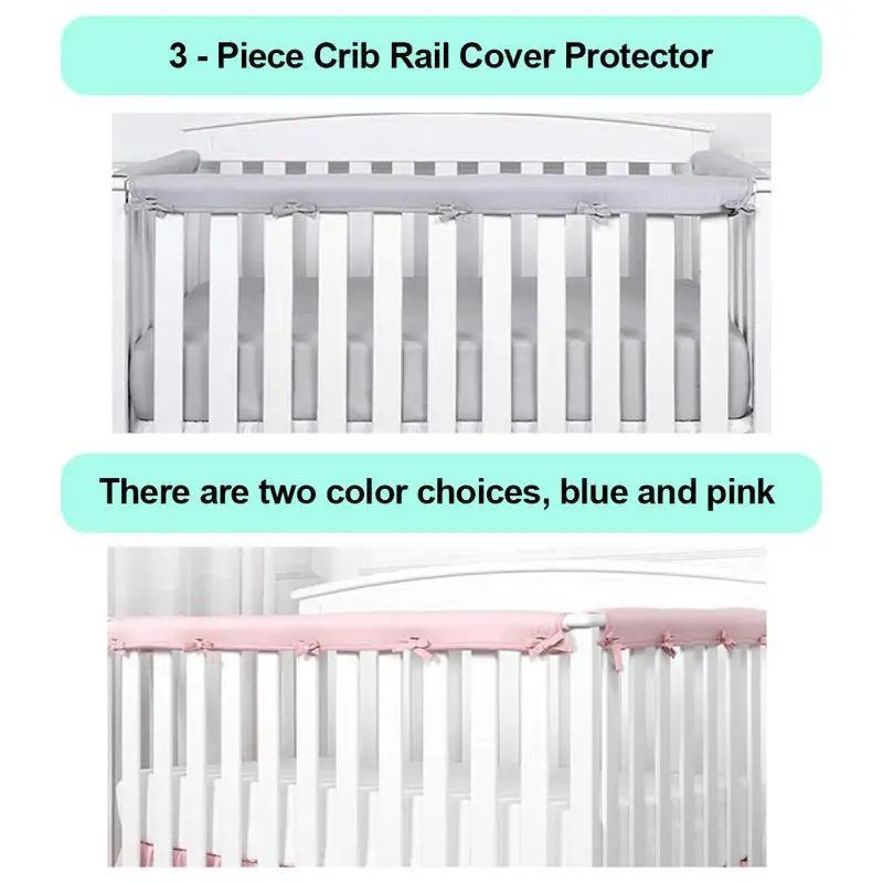 3pcs/set Baby Crib Rail Cover Anti-bite Solid Color Bed Fence Guardrail Newborn Care Safety Protection Wrap Edge