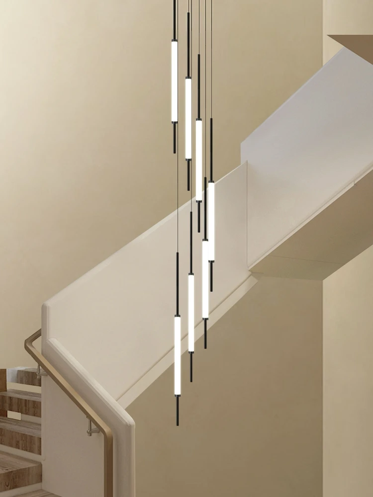 Stair chandelier duplex building villa Nordic minimalist design strip spiral staircase simple loft apartment chandelier