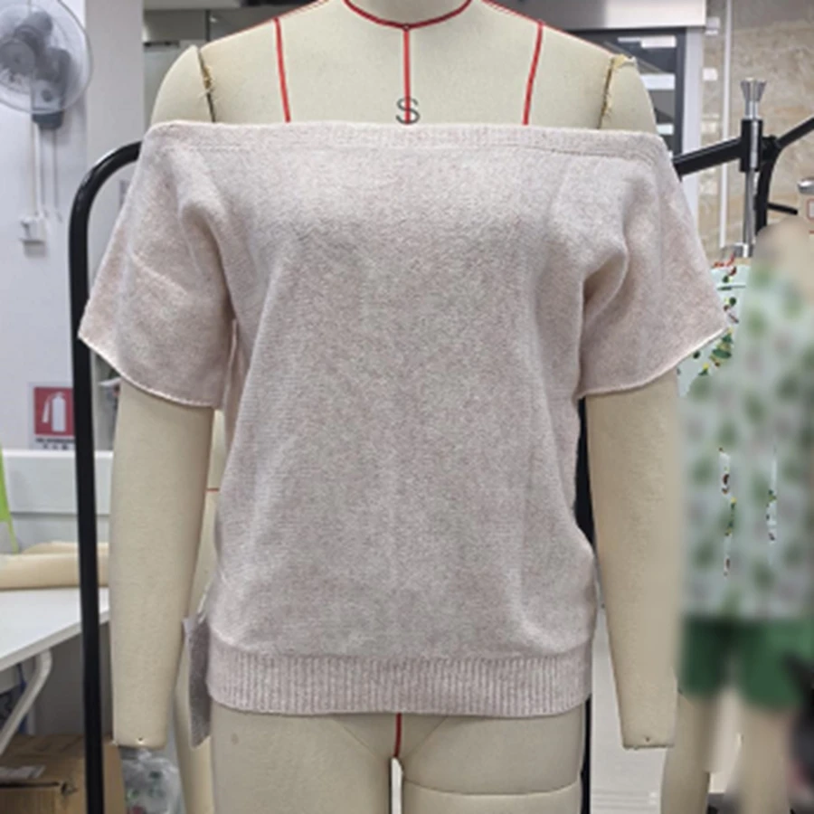 

Women's Vintage Knit Sweaters Off Shoulder Short Sleeve Solid Color Pullovers Loose Fit Tops