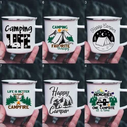 Mountain Print Enamel Cups Camping Mugs Handle Drinkware Vacation Hiking Campfire Mug Outdoor Campervan Coffee cup Camper Gifts