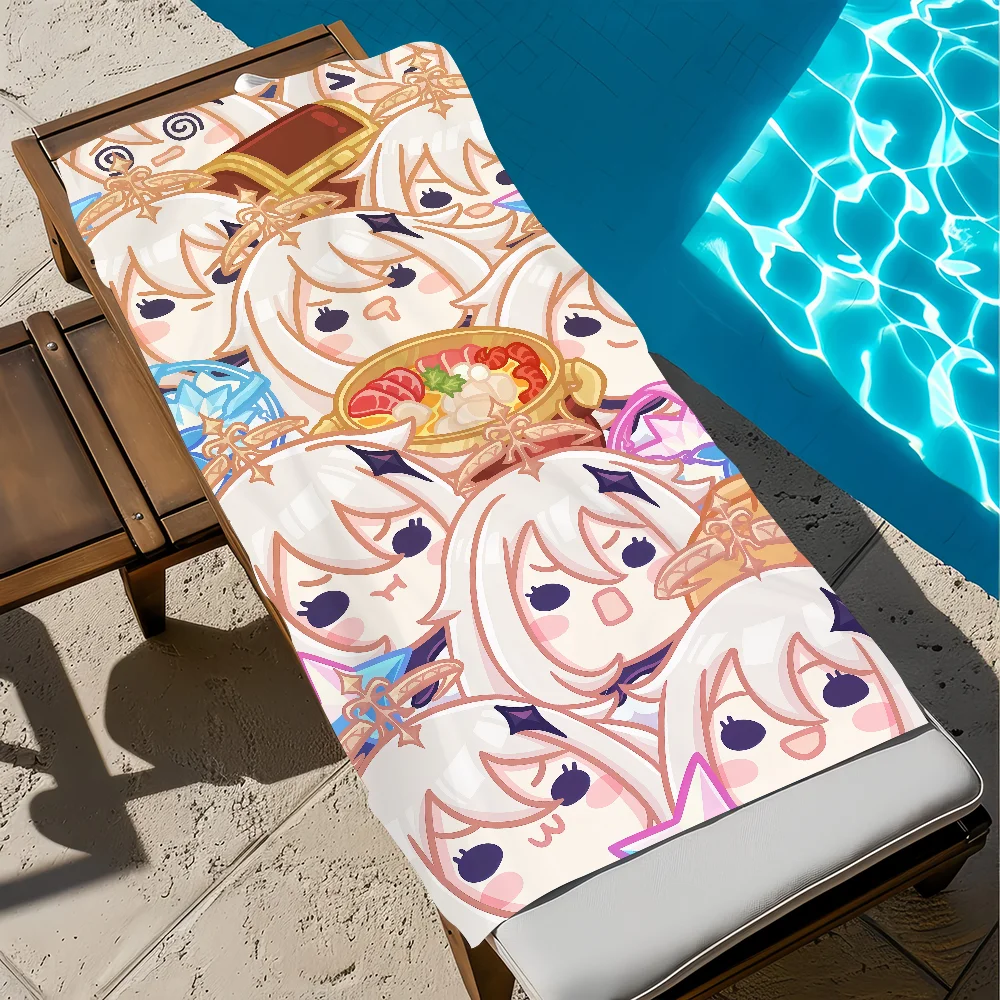 kawaii game art Genshin Impact Paimon cute soft Beach Towels Trip swim Pool bathing Towel Gym home Decor Gift Holiday Vacation
