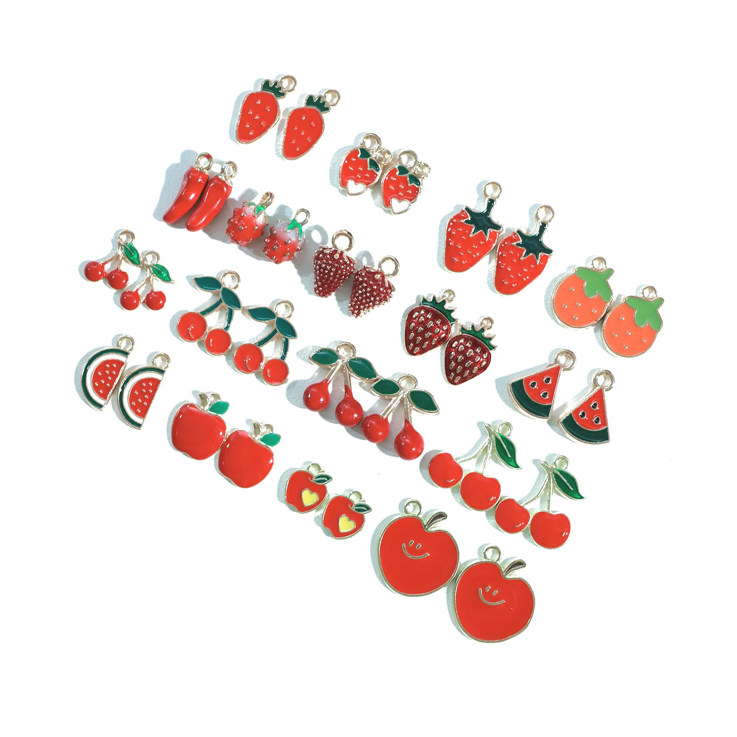 10pcs Cute Enamel Red Fruits Charms for Earrings Apple Strawberry Watermelon Cherry Charms Pendants for DIY Jewelry Making