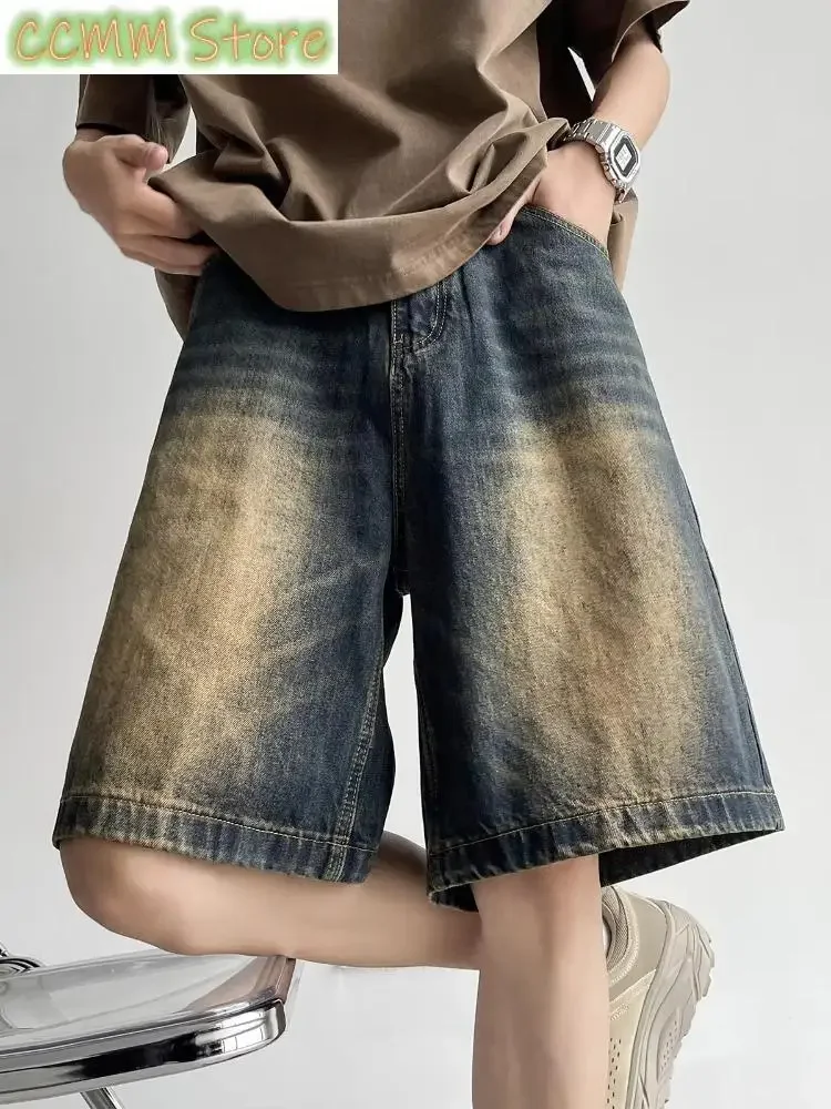 

Women's Vintage Casual Straight Baggy Denim Shorts Unisex High Waist Loose Shorts Summer Female Fashion Knee Length Pants