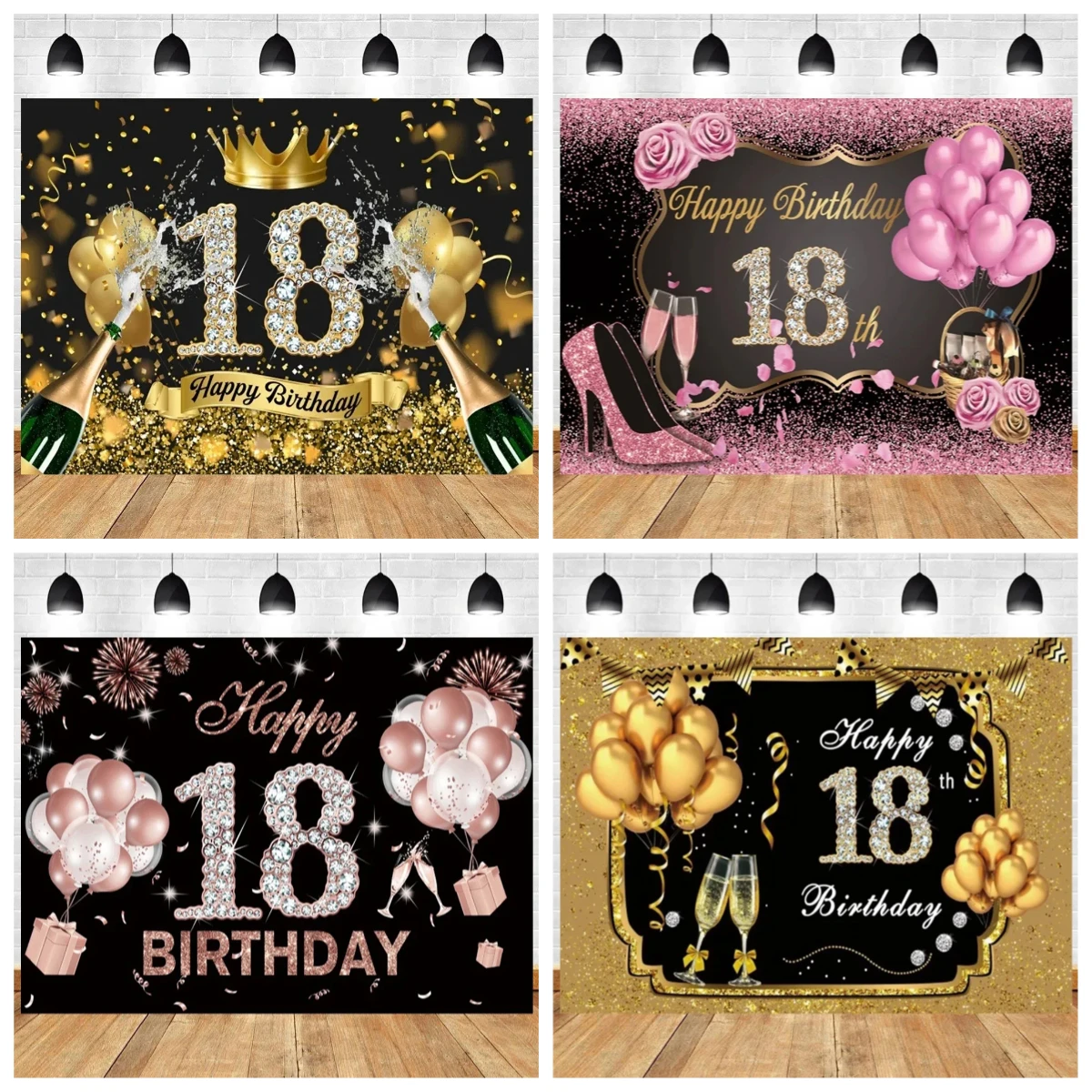 

18th Birthday Party Backdrop Black Gold Glitter Balloons for Women Men Boys Girls 18th Birthday Bar Mitzvah Photography Banner