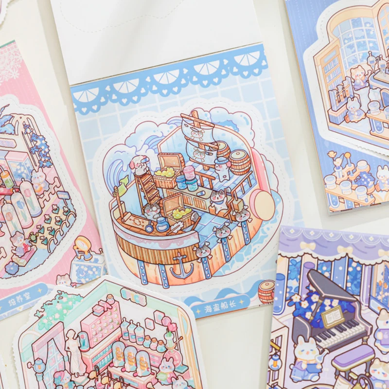 2 สไตล์ 24 ชิ้น/ถุงมีโอว มีโอว แอดเวนเจอร์ซีรีส์มิเนียเจอร์ซีนคอลเลกชันหนังสือสถานที่ตั้งแคมป์สติกเกอร์น่ารักสมุดบันทึก DIY ตกแต่ง