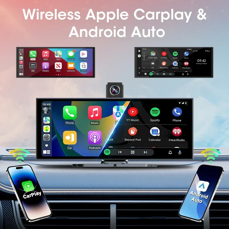 Portable 11.26" 4K Car DVR Wireless Carplay Android Auto Dashcam GPS Navigation Bluetooth Audio Dashboard Video Recorder FM AUX - view 2
