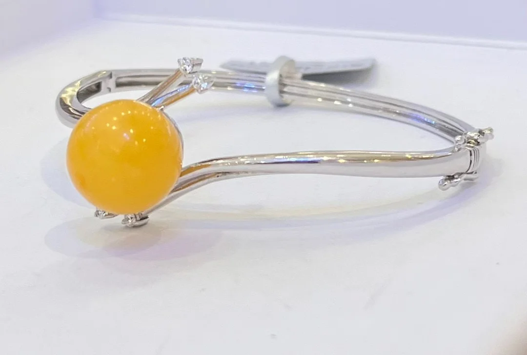 

Сертифицированный браслет-манжета из серебра 925 пробы с натуральным балтийским медом и янтарем для женщин, без гендерно-браслет из натурального редкого камня, вневременные ювелирные изделия