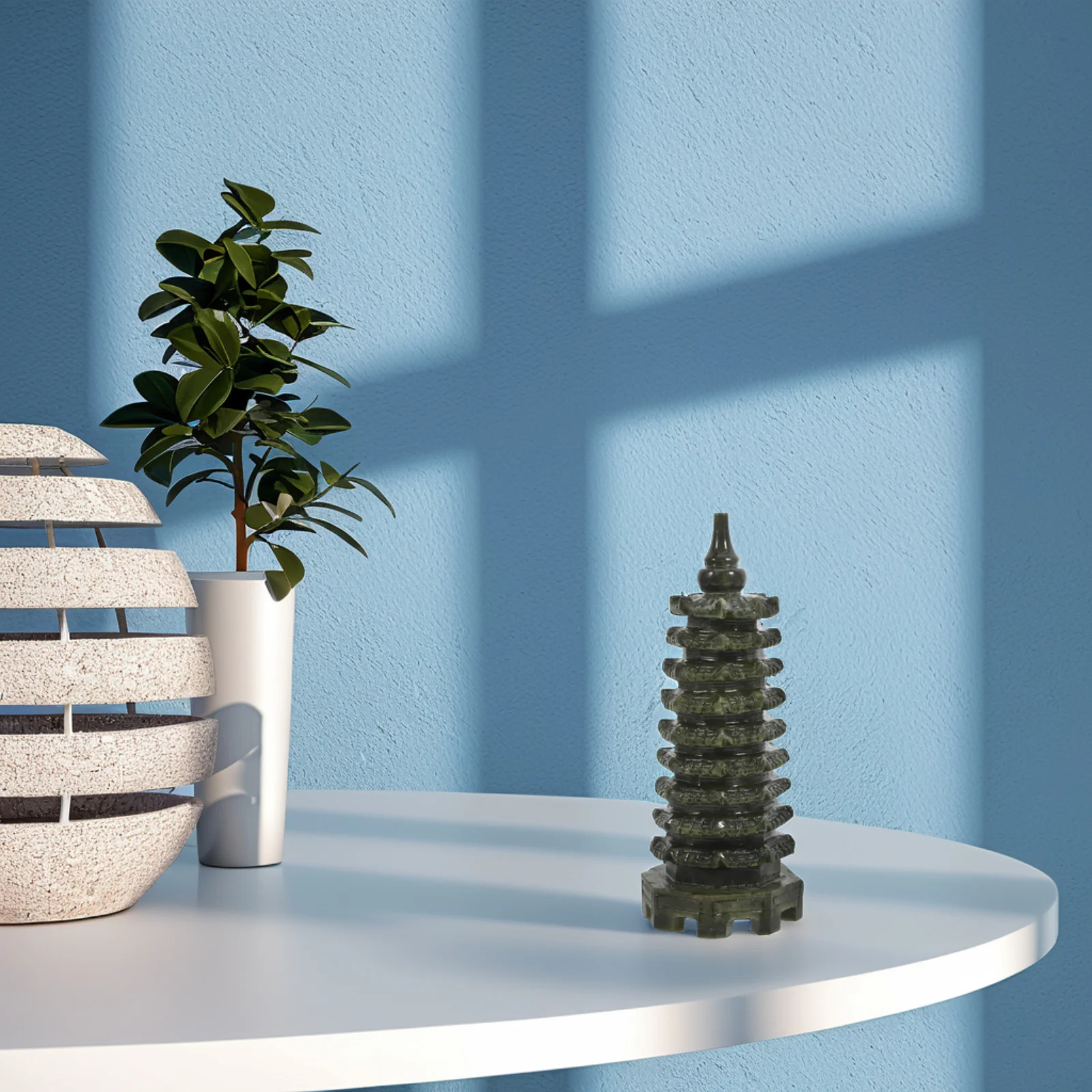 

Wenchang Tower Jade Feng Shui Pagoda Hand Carved Statue for Home Office Desk Decor Positive Energy Ornament Pagoda Decor