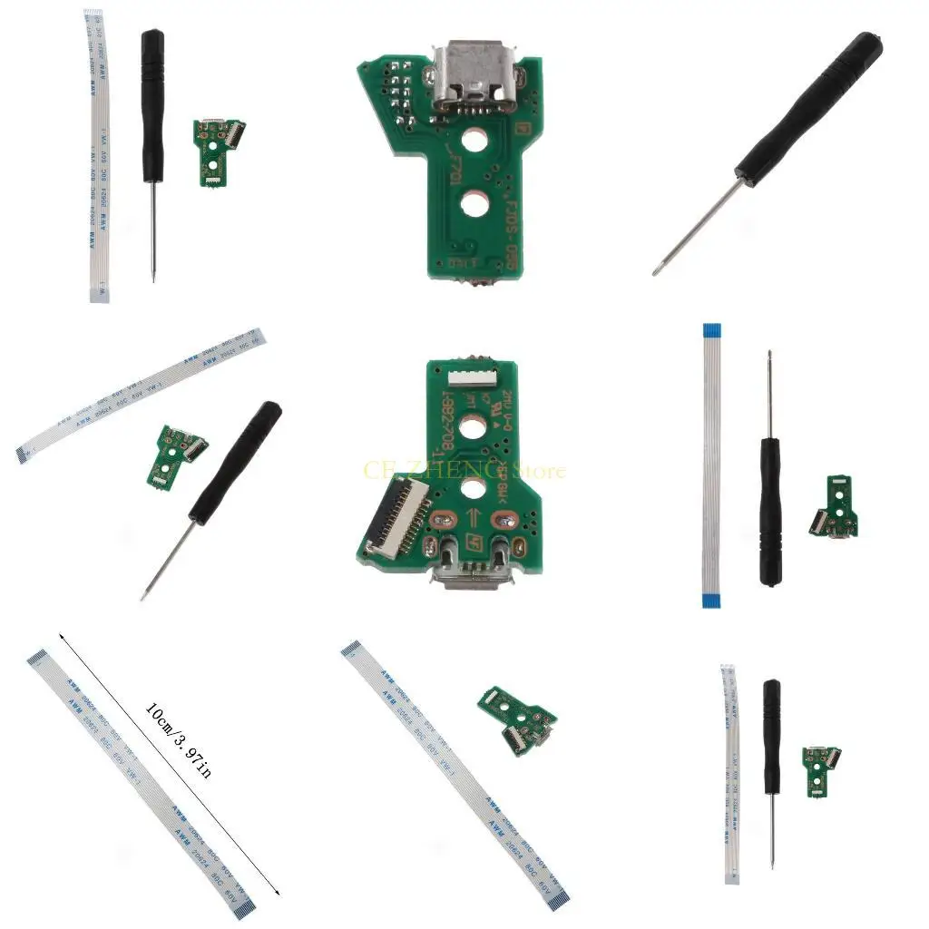 E56B USB 충전 포트 충전기 소켓 회로 보드 JDS-055 12 핀 케이블 및 드라이버가있는 무선 게임 컨트롤러 용.