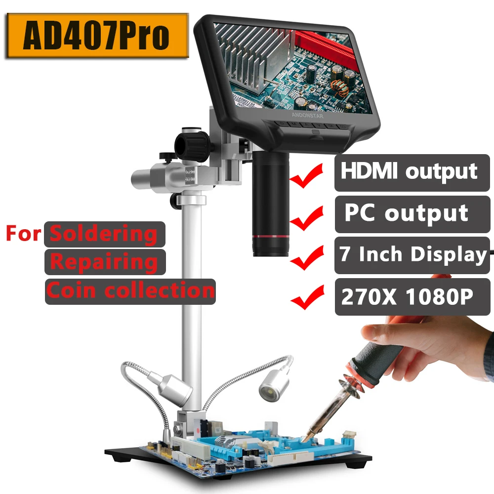 Andonstar AD407/AD408 Microscope 7inch LCD Display Industrial Microscopes Digital Electronic Maintenance Magnifying Glass 270X