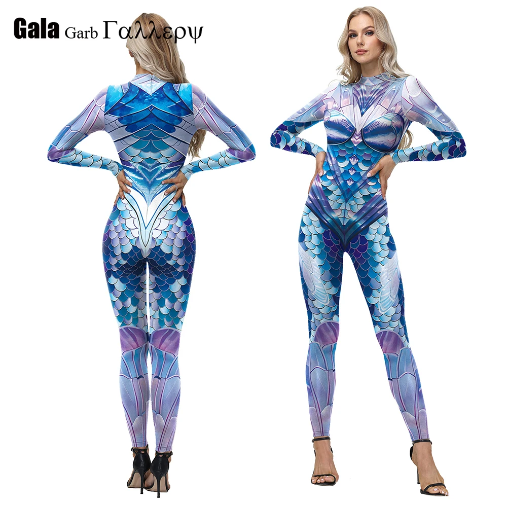 

Женские комбинезоны с принтом рыбьей чешуи, новинка 2026, синий модный карнавальный костюм русалки, обтягивающие сексуальные боди, карнавальные комбинезоны с длинным рукавом, зентай