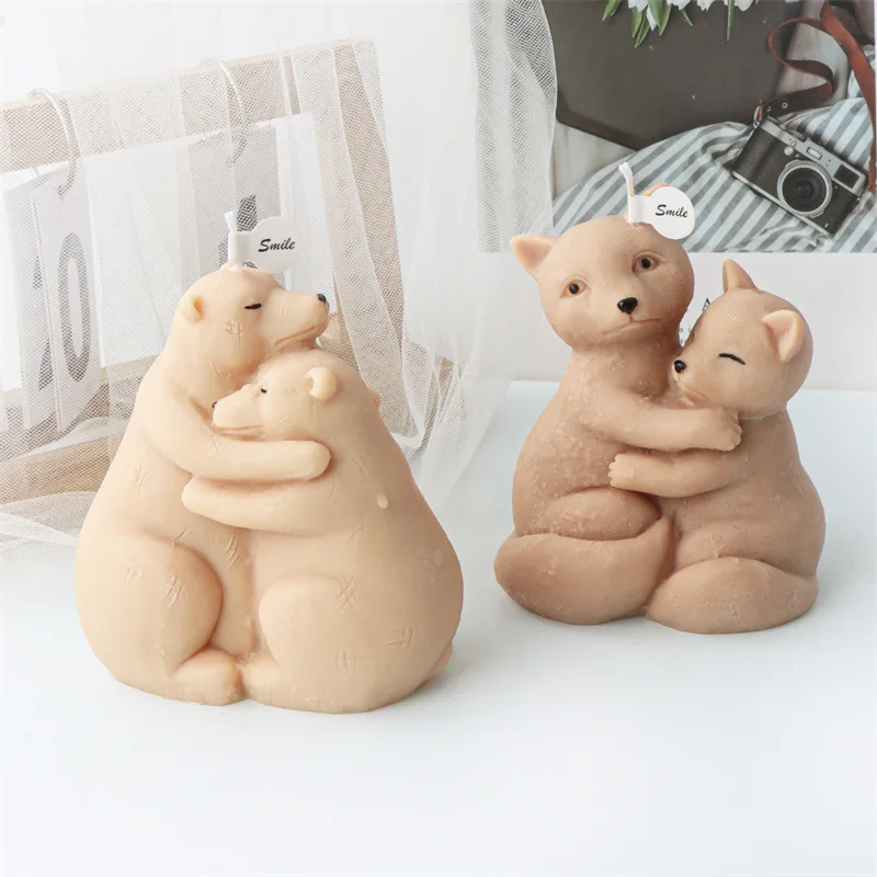 Couple Bear Fox Couple Silicone Mold Embrace Candle Mold Aromatherapy Valentine's Day Atmosphere Decoration Animal Model