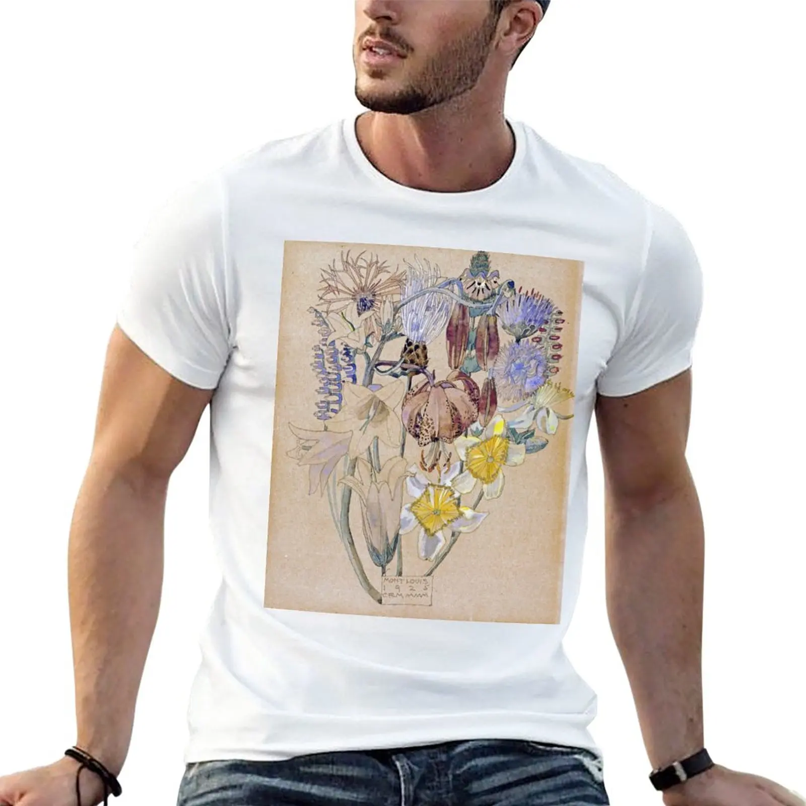 New Charles Rennie Mackintosh - Mont Louis - Flower Study T-Shirt Blouse cute tops oversized t shirts for men