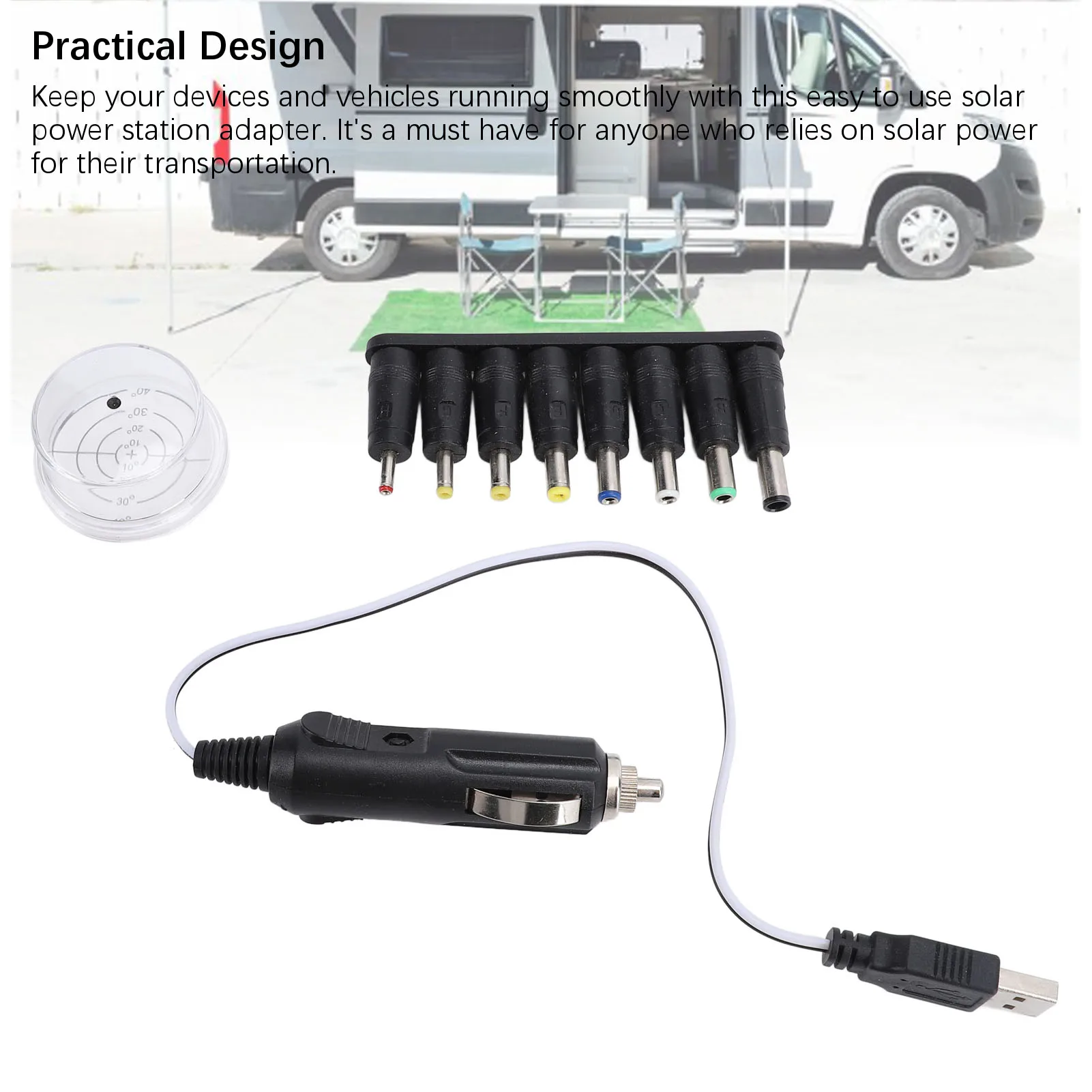 

8Pcs Solar Panel Adapter Connector with Testing Line and Light Angle Meter A-H Type Easy to Use for Car RV Golf Cart Forklift