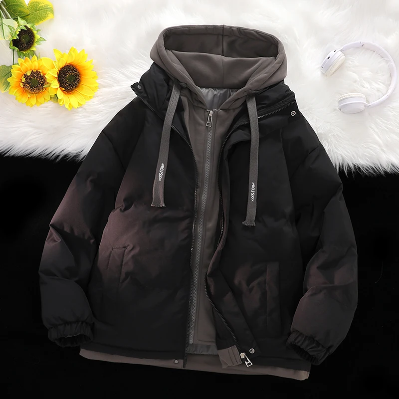 Herren Kapuze gepolsterte Jacke Herbst und Winter neue Marke verdickt gefälschte zweiteilige Outdoor-Camping Brot Kleidung Herren warme Jacke