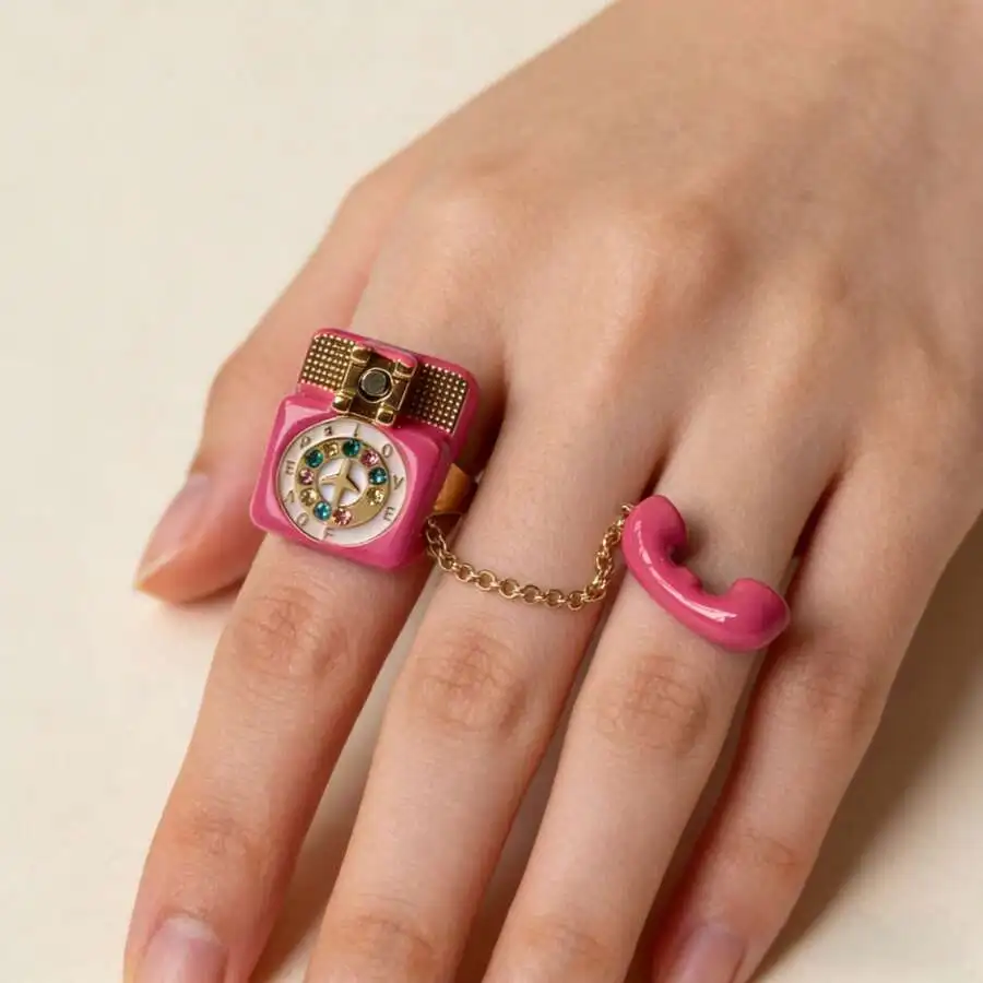 

Vintage Rotary Phone Ring With Colorful Rhinestones Punk Style Fashion Accessory For Adults