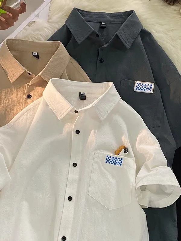 

Japanese Sle Linen ort Sve Casual irt Men's Retro American Brand INS Large Size Loose Simple Summer Salt System irt