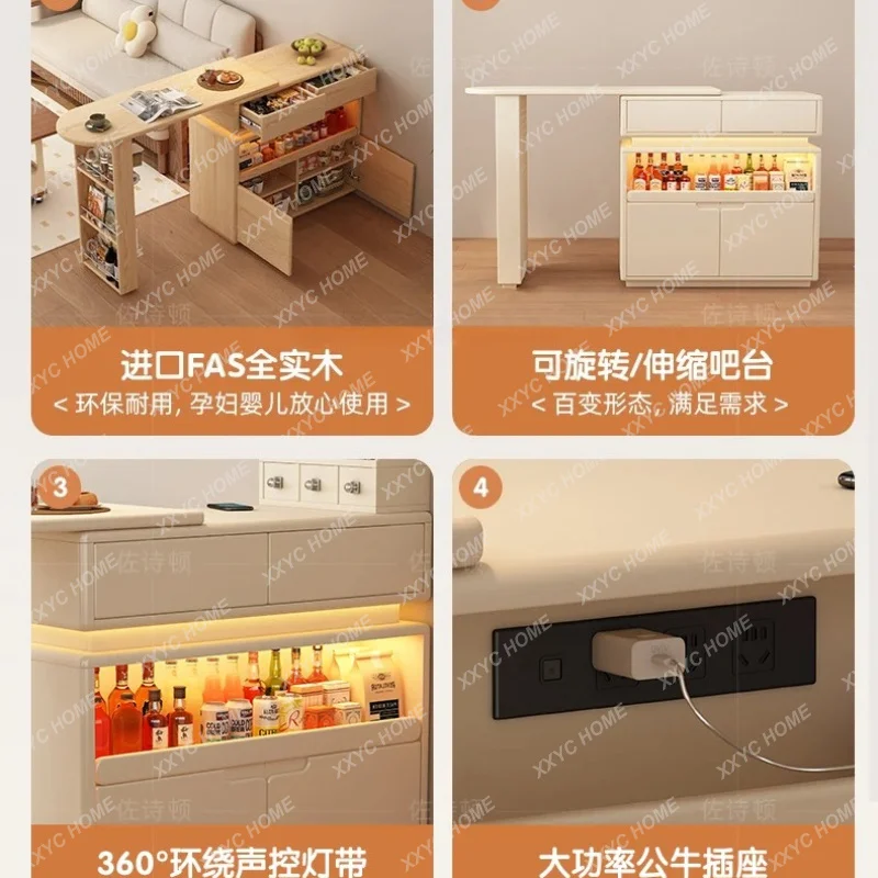 XXCream wind solid wood retractable bar table partition double-sided wine cabinet integrated living room household