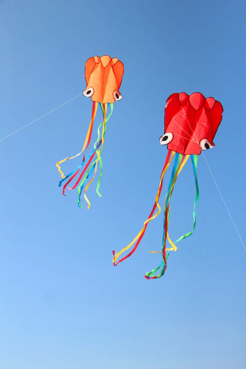 Cometas de pulpo, pipas de playa fáciles de volar para principiantes o adultos, cometa grande de cola larga sin cuerda para juegos familiares al aire libre, juguetes de 4m