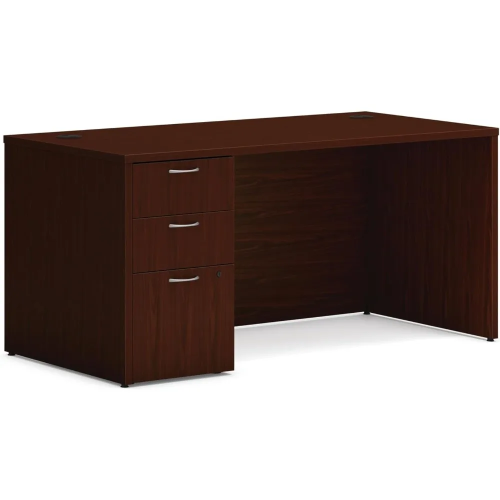 

Contemporary Mahogany Home Office Desk with Drawers and Pedestal, 60" Wide Executive Desk