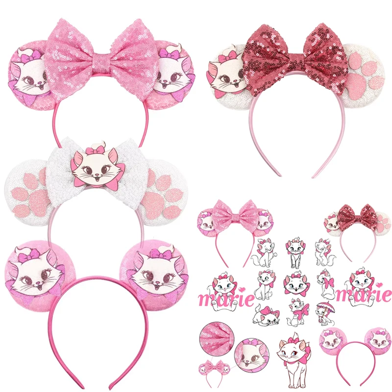 Disney kawaii marie gato bandana lantejoulas arco bandana para crianças festa de aniversário diy acessórios para o cabelo cosplay acessórios para o cabelo