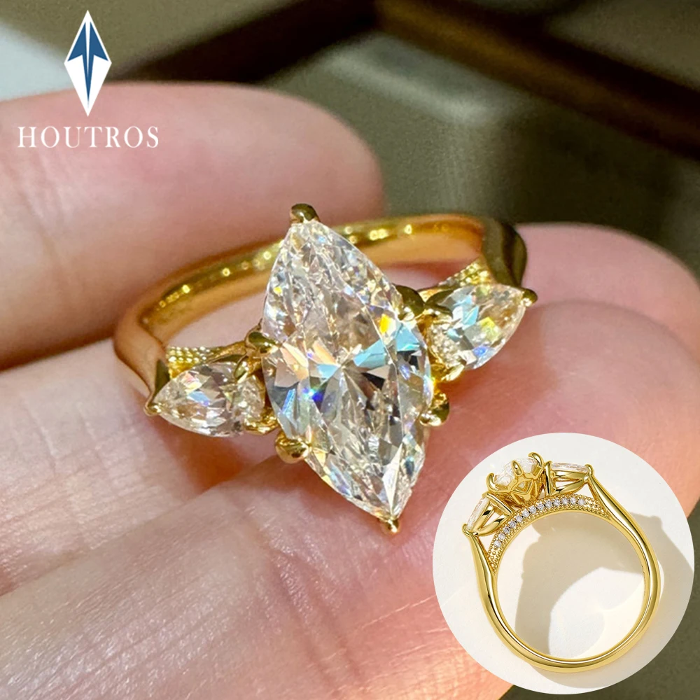 

Женские кольца с цирконием огранки маркизы 6x12 мм, 100% стерлинговое серебро 925 пробы, сверкающее кольцо с 3 камнями и цирконием, обручальные кольца, ювелирное изделие, подарок