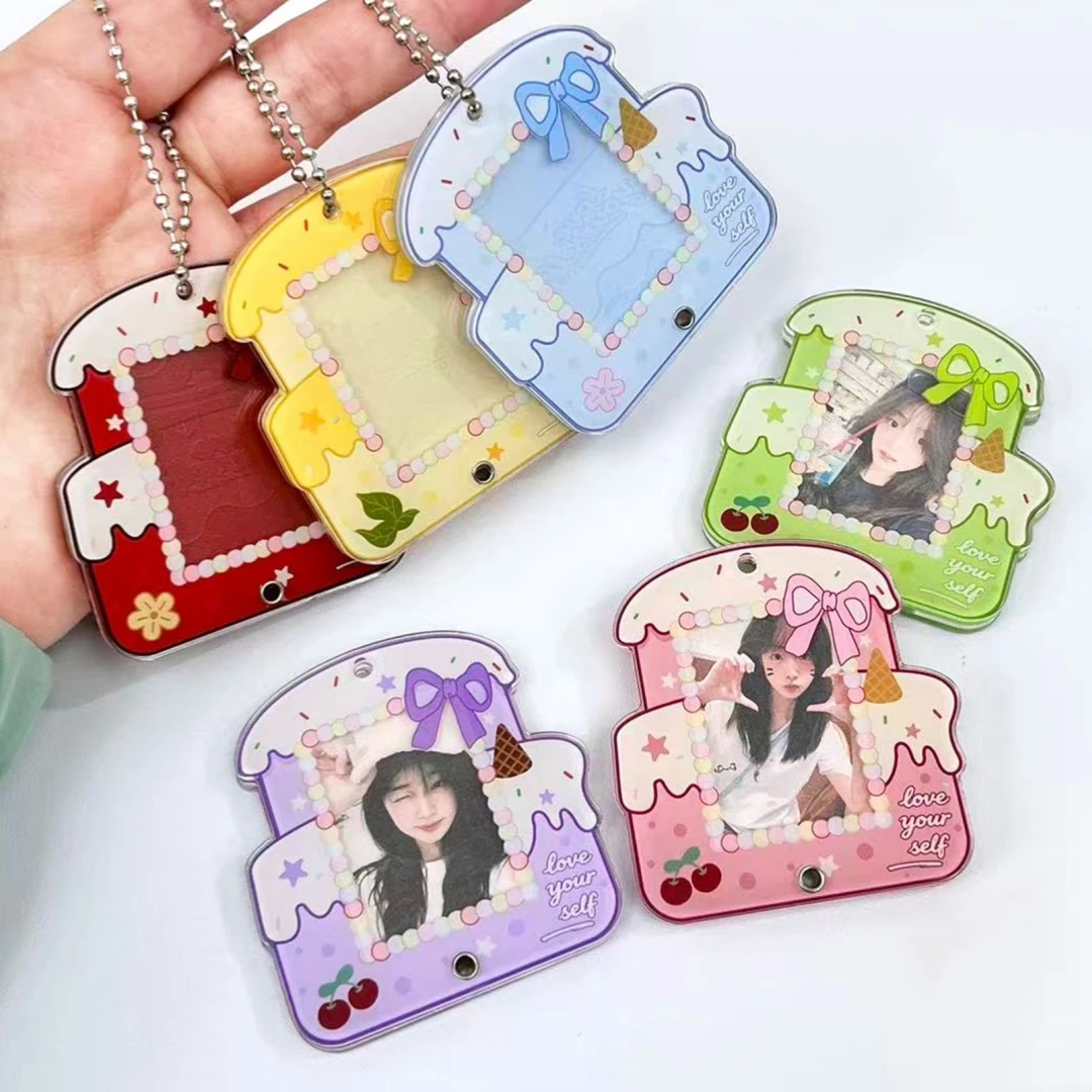 1-Inch Photo Frame Keychain Acrylic Idol Photo Card Holder Student Kpop Idol Photo Organizer Case Bag Hanging Pendant