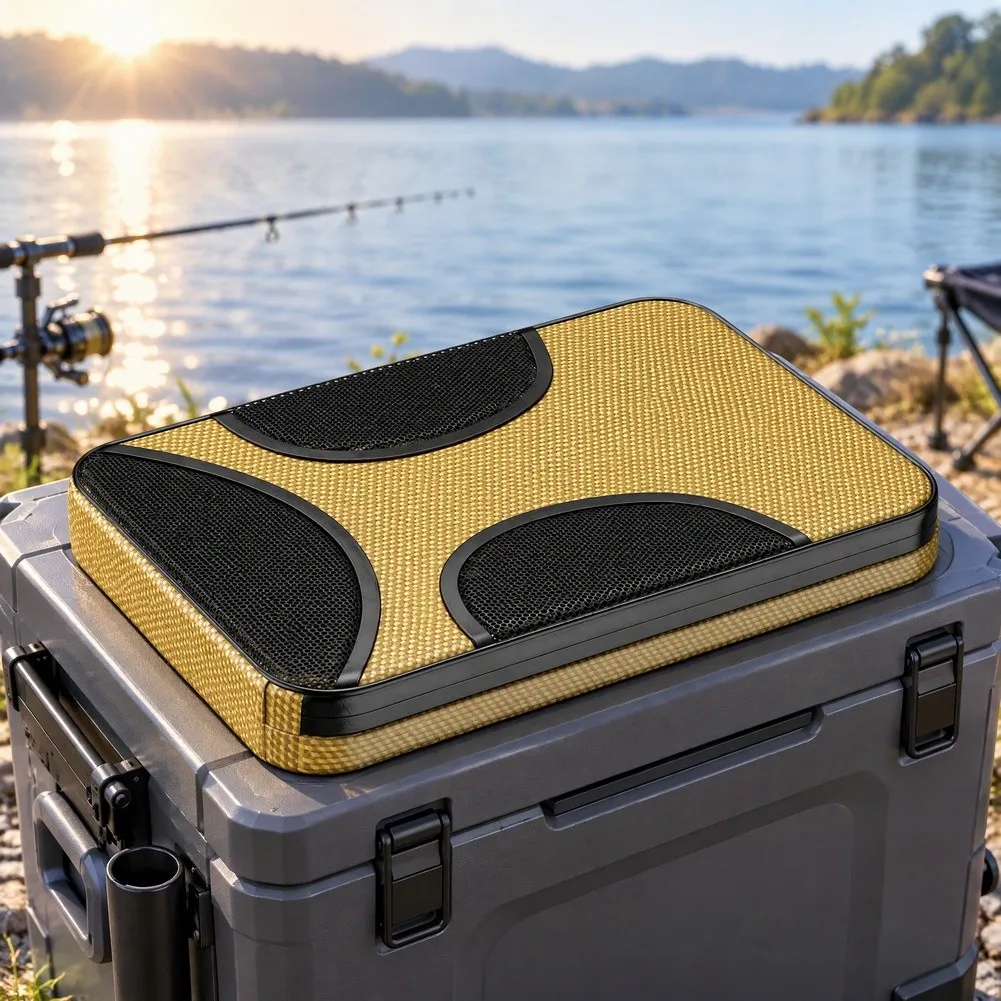 Breathable Waterproof Fishing Box Seat Cushion Featuring Thick Memory Foam Core Reinforced and Secure Non-Slip Base
