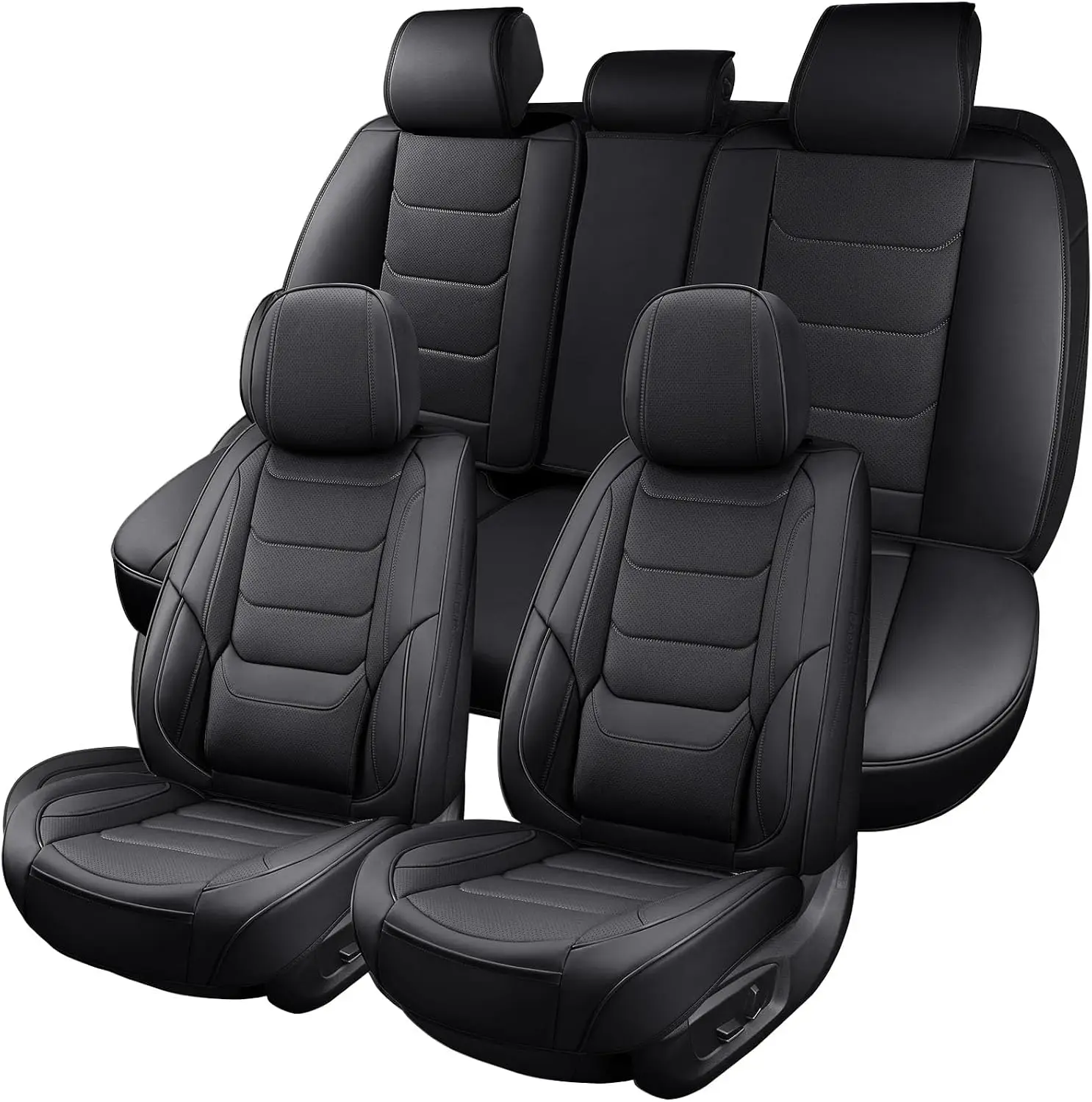 Leather Car Seat Covers Full Set Breathable Automotive Seat Protectors, Waterproof Universal Fit for Most Cars, SUVs, Trucks (Bl