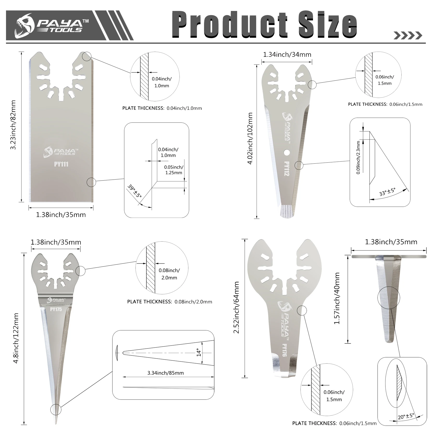 PAYA Different Types Stainless Steel Cutter Blades Windshield Knife Blades Caulking Cutters Hook Knife Blades Decking Blades
