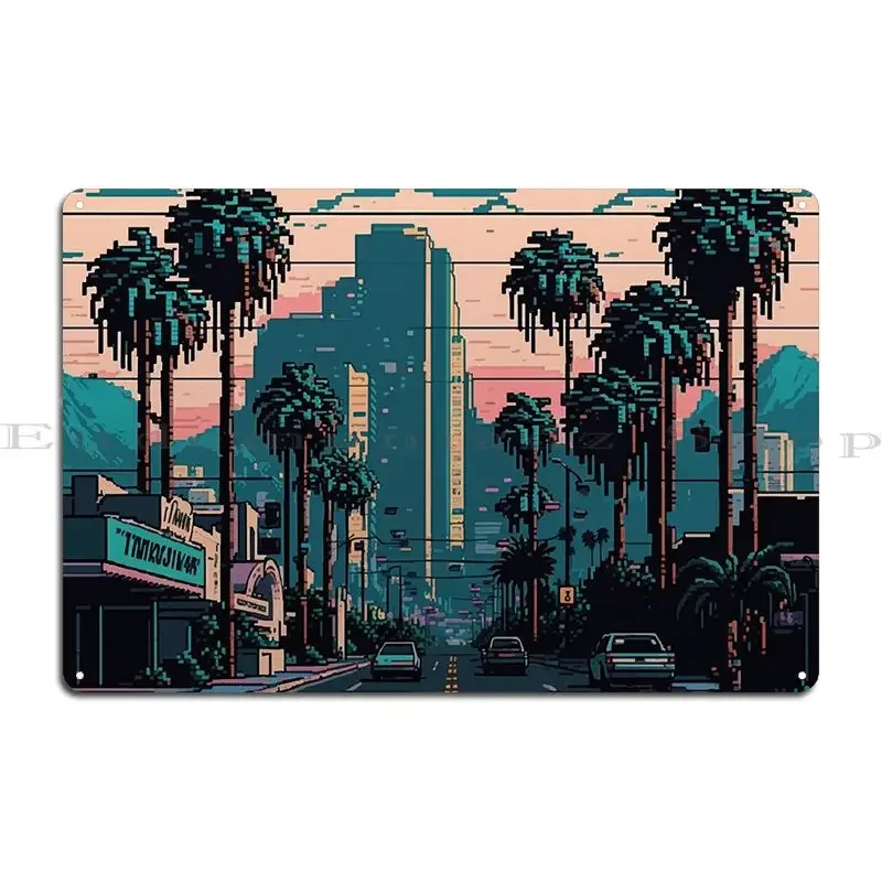 Los Angele Pixel Art Metal Plaque Poster Design Mural Kitchen Cave Wall Decor Tin Sign Poster