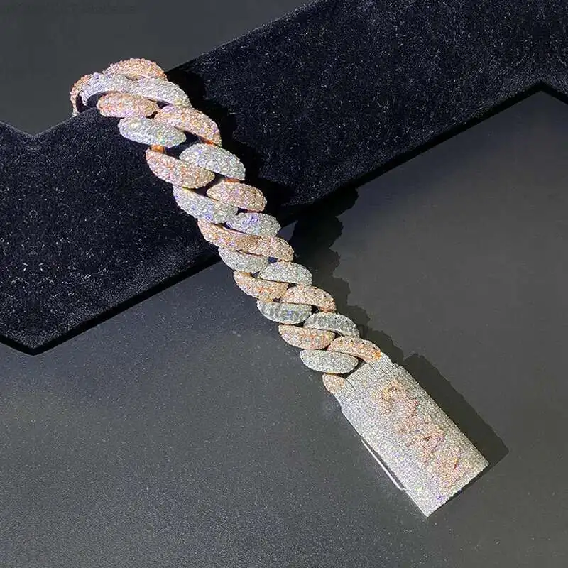 

Lifeng Jewelry Custom Name Men Miami Two Tone Color Moissanite Cuban Link Chain Sterling Silver Bracelet