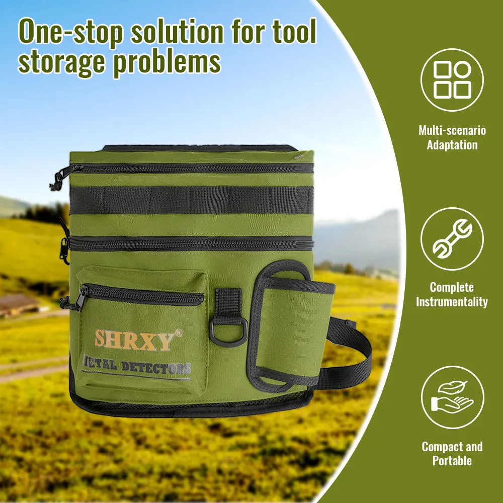 Large capacity Metal Detector Find Bag with Belt Attachment Multi Pocket Digger Tools Pouch for Detecting Equipment Organization