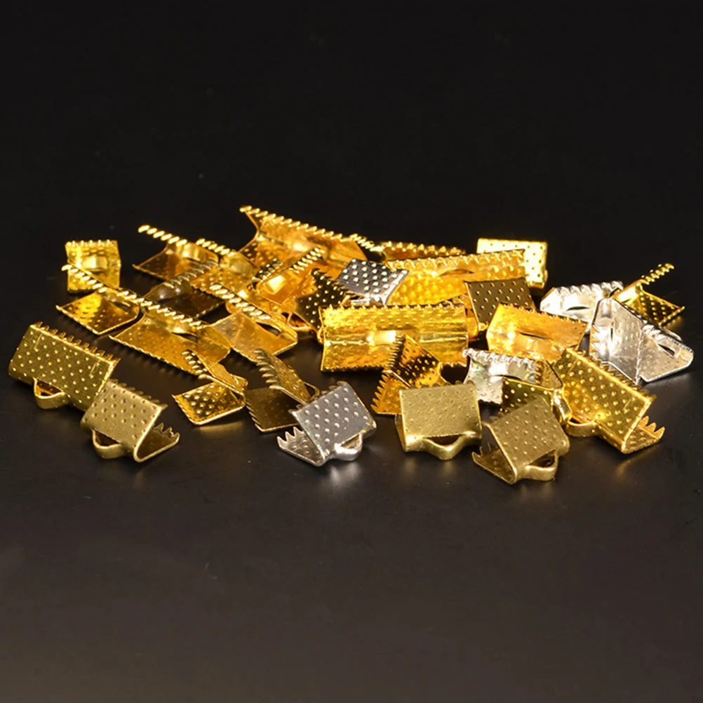 

750pcs Ribbon Ends Mazi Buckles Cord Textured Crimp End Clamps Cord Ends Fastener Clasps Crimp Clamps for DIY Jewelry Making