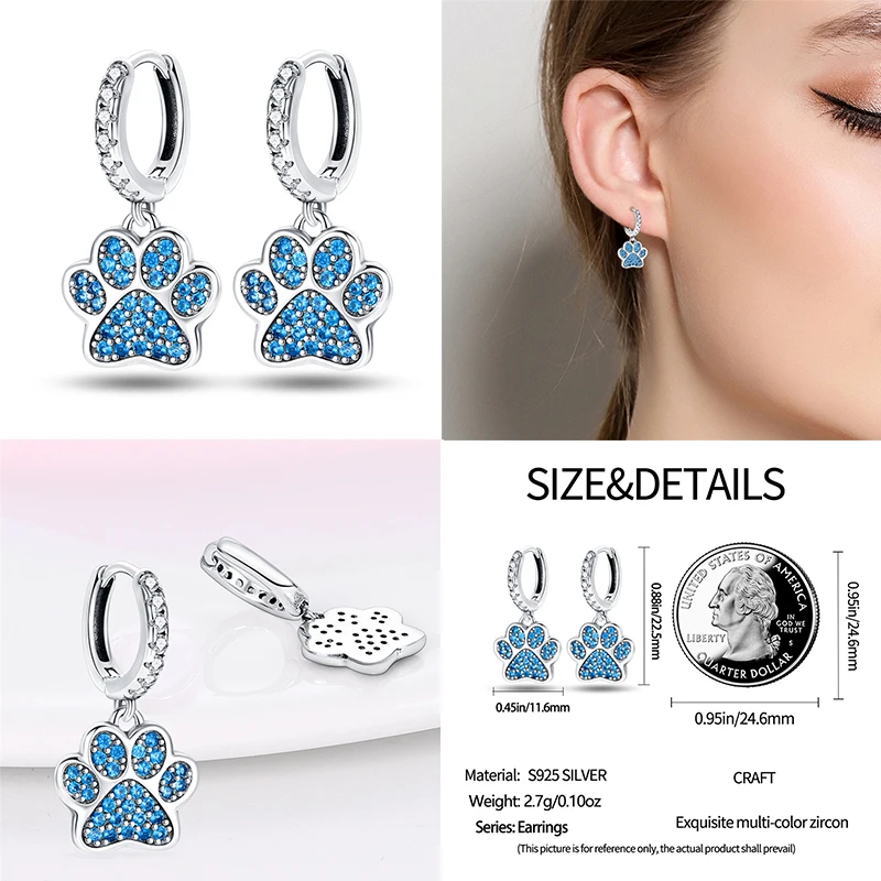 Dreamcatcher Blue Stone Moe Claw Earrings 925 Sterling Silver Hoop Earrings for Women Birthday Party Wedding Jewelry Gift