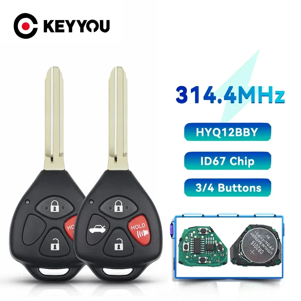 KEYYOU-llave remota de coche para Toyota Camry, Avalon, Corolla, Matrix, RAV4, Yaris, Venza, tC/xA/xB/xC, HyQ12BBY, 314,4 Mhz, ID67