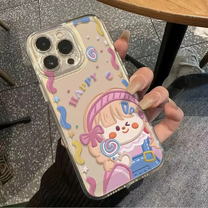 New Sweetlovely cartoonGraffiti girl For iPhone 15PROMAX 14PRO 13 12 11 Pro XR XS Max78 Plus Y2K  Creative phone case soft shell