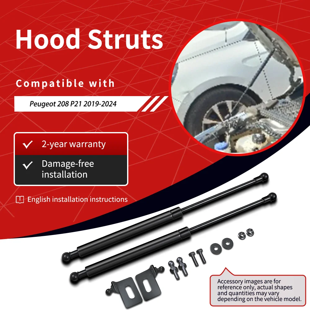 SEMTAY Hood Struts Compatible with 2019-2024 Peugeot 208 P21 Bonnet Lift Support spring Shocks Damper