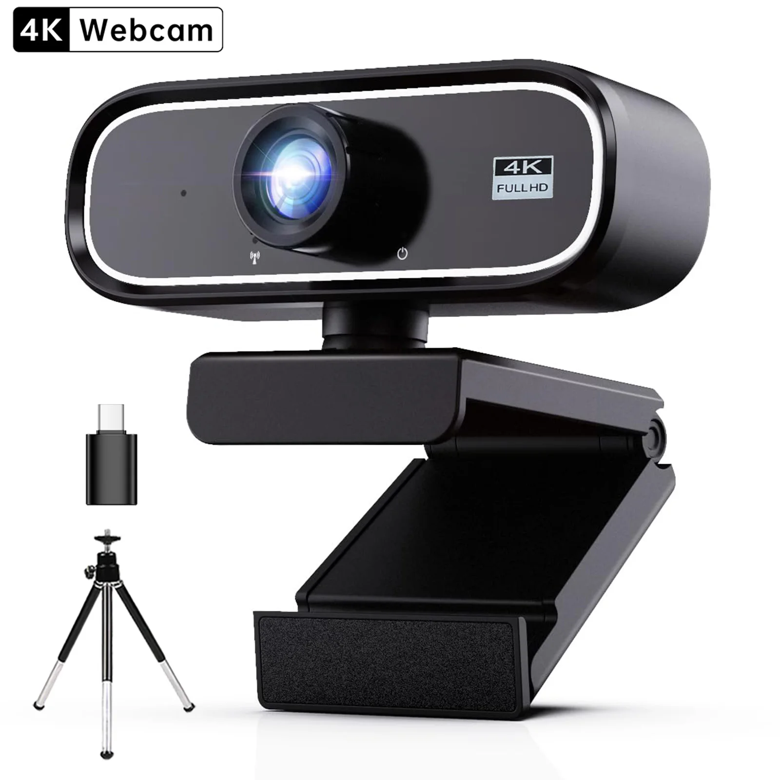 EXHQDR UHD 4K USB Webcam, New Upgraded Model with 120° Wide-Angle Lens and Manual Focus. This Plug-and-Play Computer Peripheral