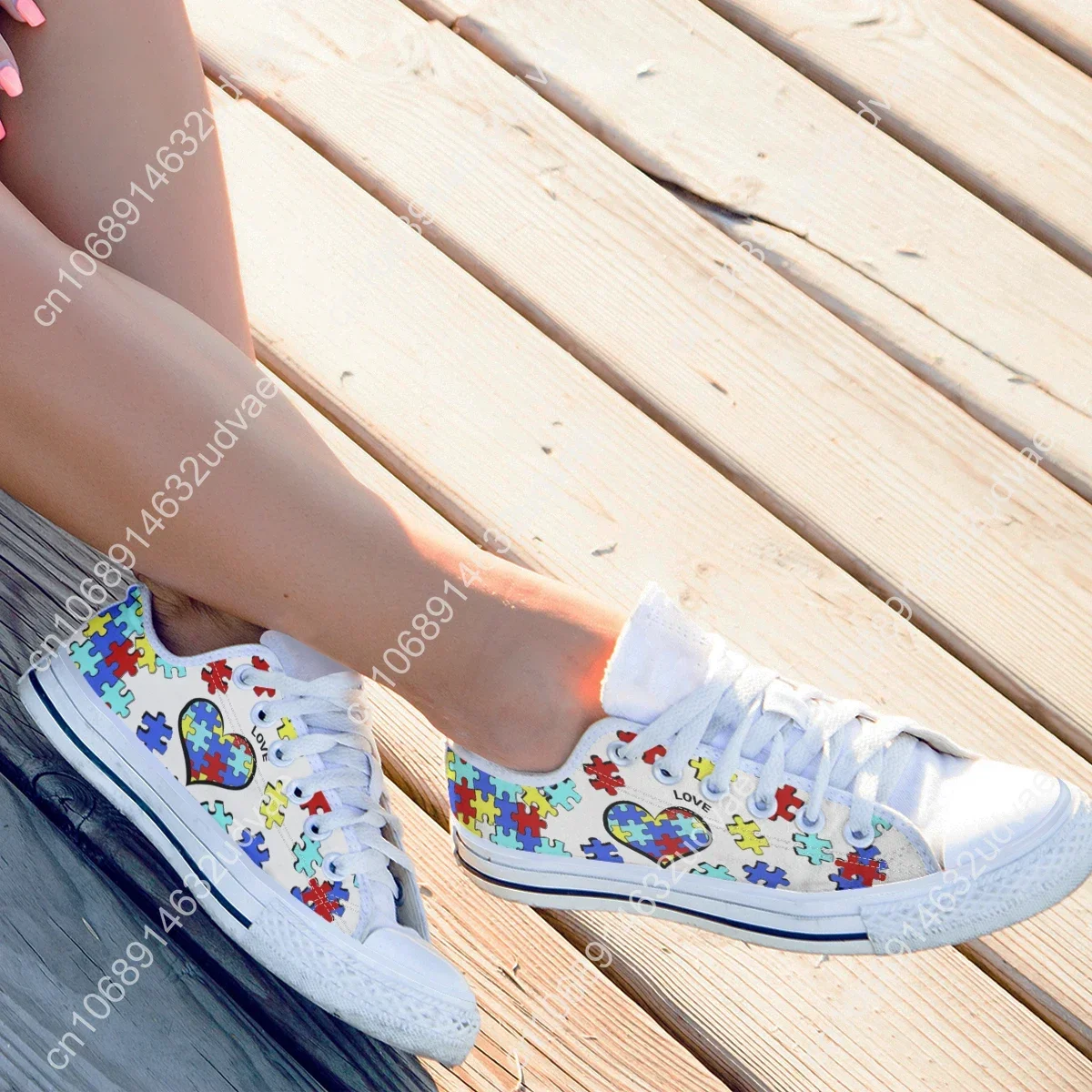 White Autism Awareness Heart Women Shoes New Retro Lowtop Sneakers Shoes For Women Canvas Round Toe Causal Flats Shoes 2022