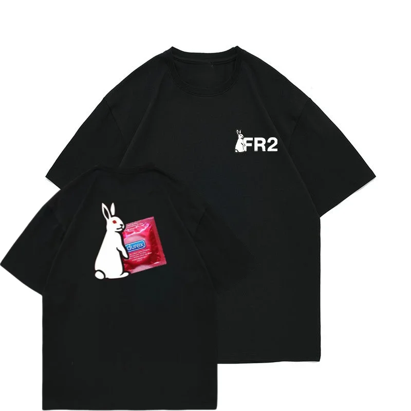 

FR2 Fxxking Rabbits Creative Dirty Rabbit Parody Niche Летняя повседневная свободная мужская и женская модная брендовая футболка с короткими рукавами