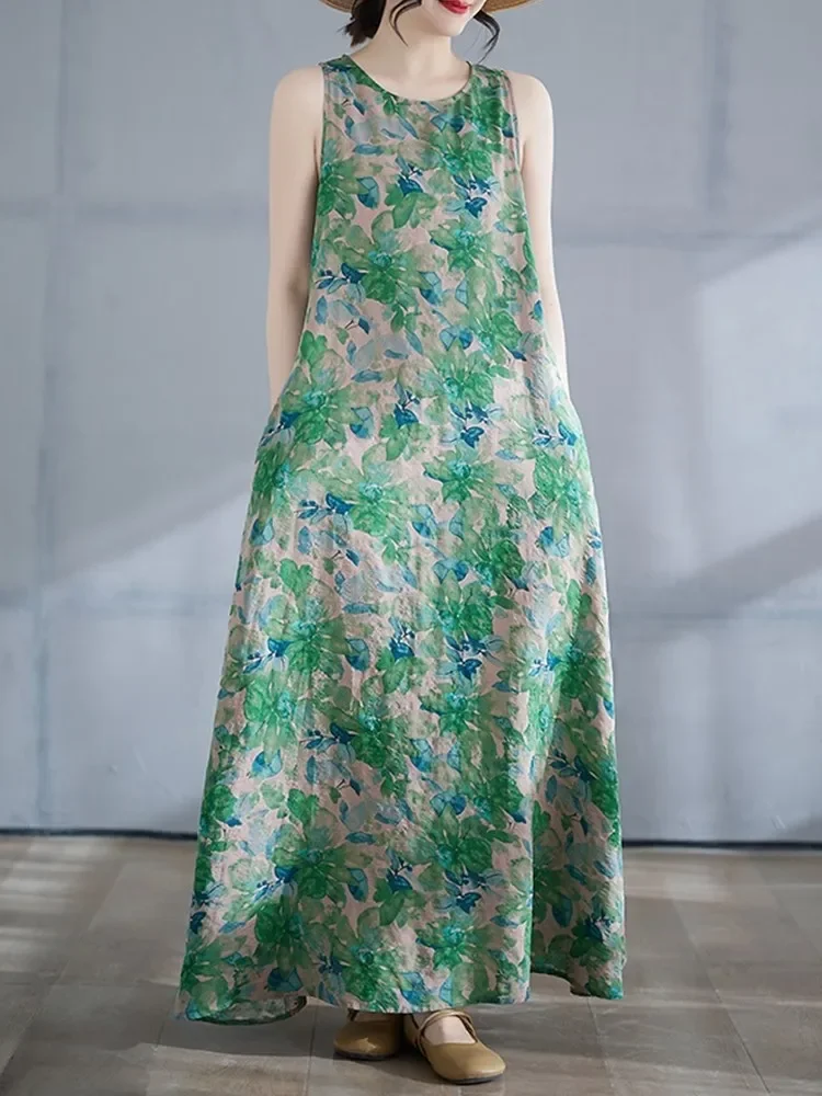 sleeveless oversized cotton vintage floral new in dresses for women casual loose long summer dress elegant clothing 2025