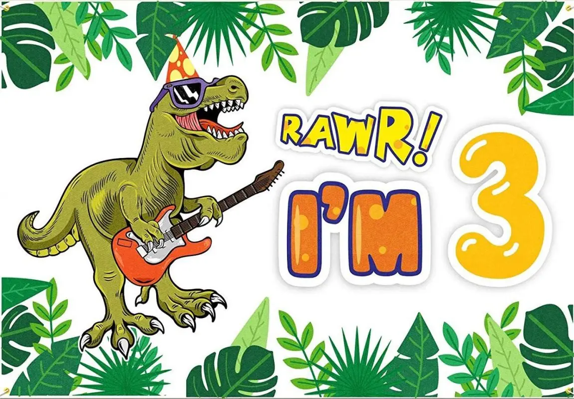 Rawr I'm 3 Backdrop 3rd Years Old Dinosaur Birthday Decorations Party Supplie Boy Kids Baby Shower Banner Photography Background