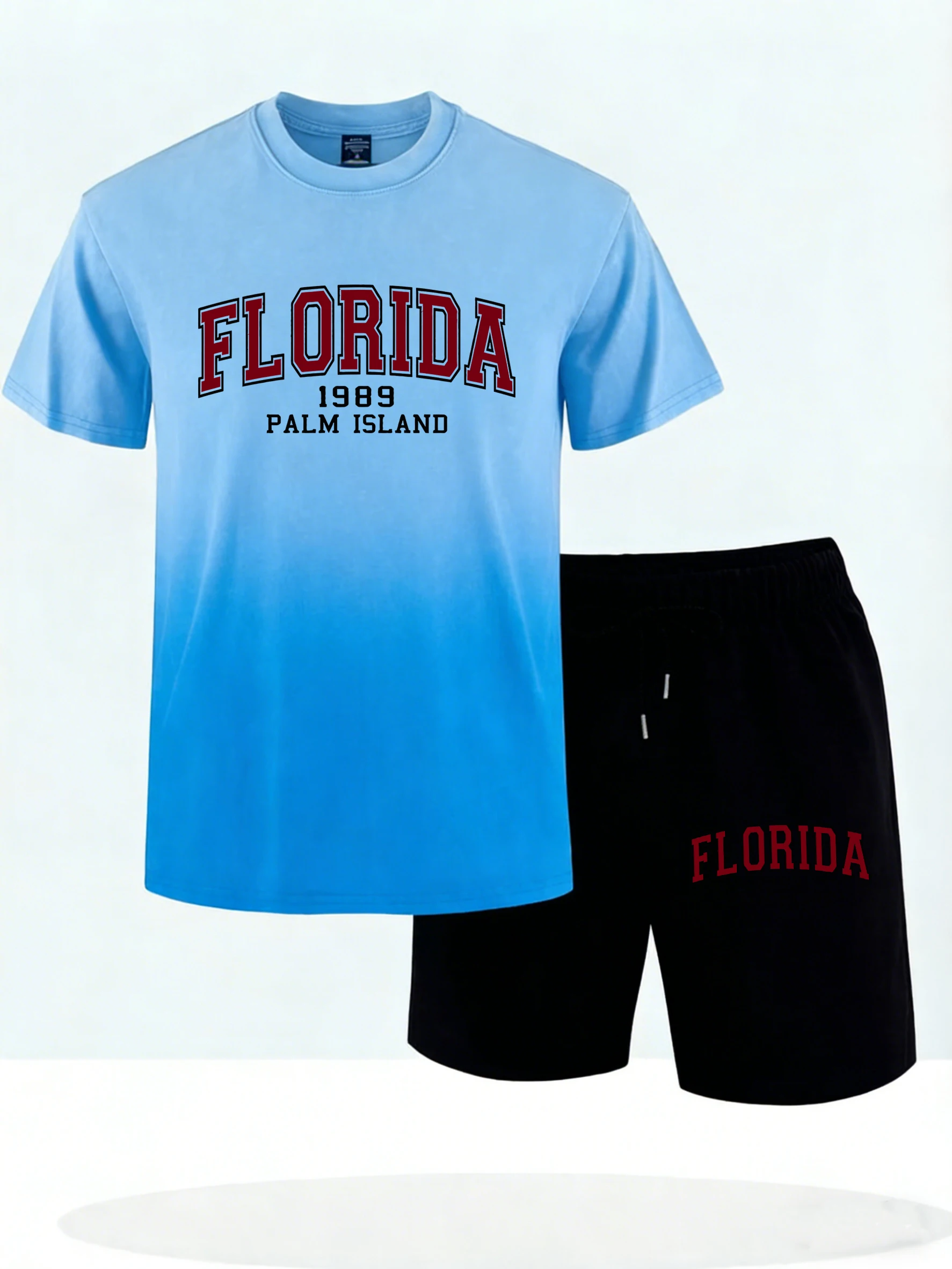 

Florida 1989 Palm Island Print Men Cotton Summer Tie-Dye T Shirts Suit Oversize Running Sportpants Basics Street T-Shirts Unisex