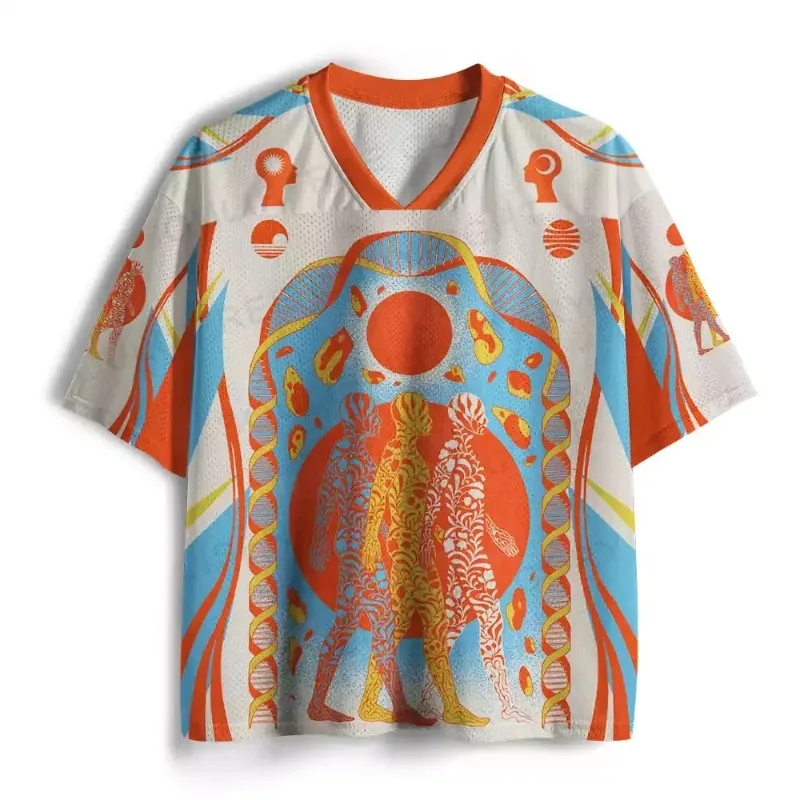 White Background Warm Orange Gradient Totem Short Sleeved Sun Serrated Ring Full Print Loose Breathable Sports T-shirt