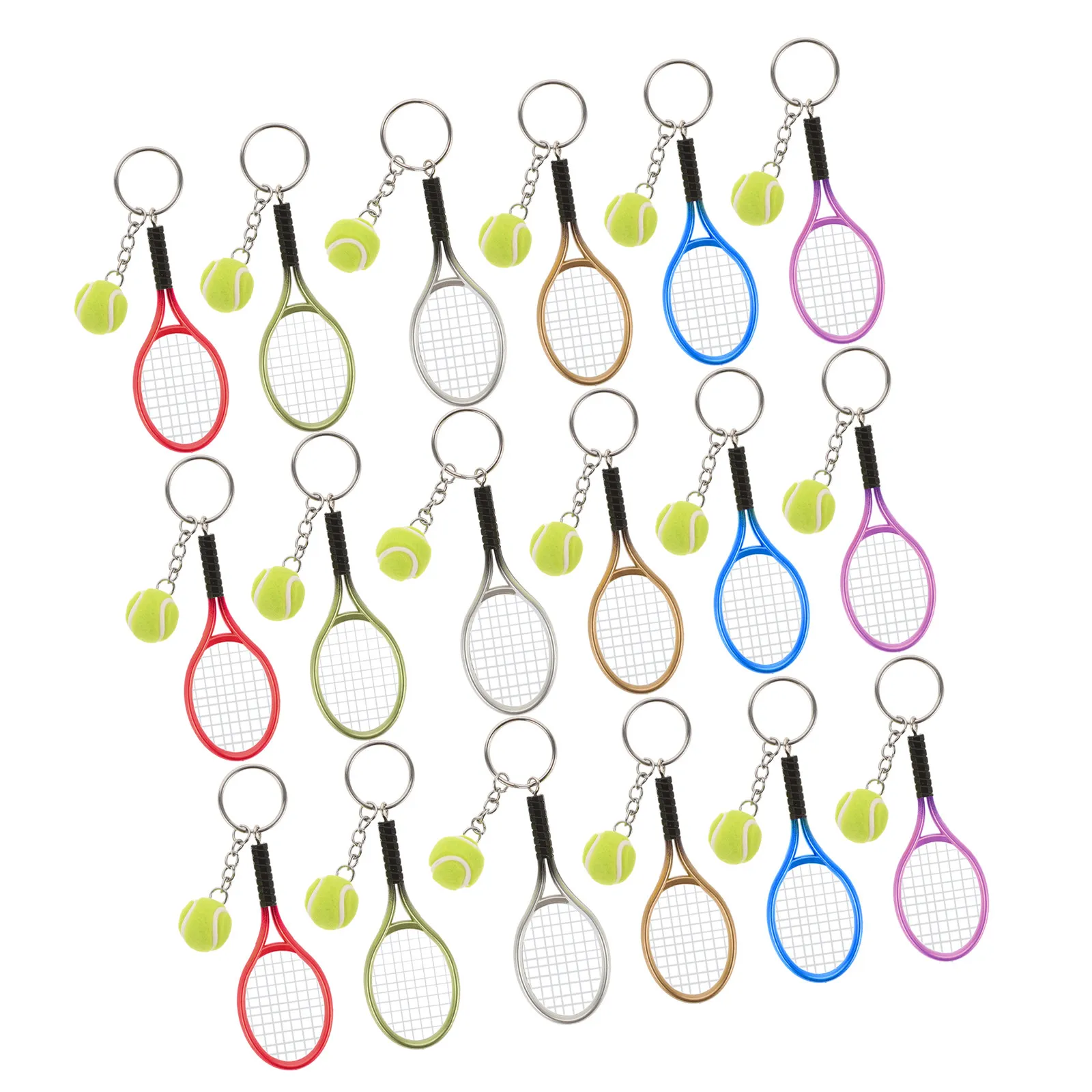 18Pcs Colorful Tennis Keychains Mini Racket Plastic Key Rings Sport Lovers Bag Charms Party Favors Tennis Accessories
